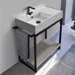 Scarabeo 5115-SOL2-88 Console Sink Vanity With Ceramic Sink and Grey Oak Shelf